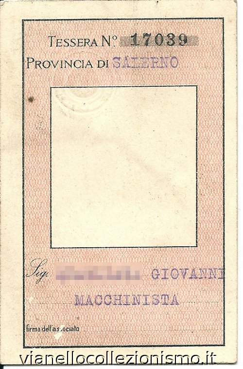 Tessera Associazione Ferrovieri 1931