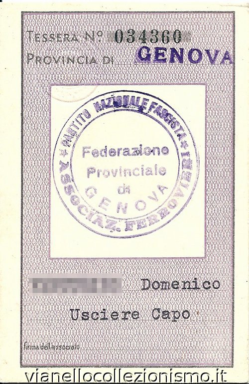 Tessera Associazione Ferrovieri 1935