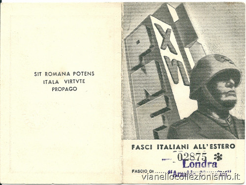 Tessera Fasci Italiani Estero Londra 1940