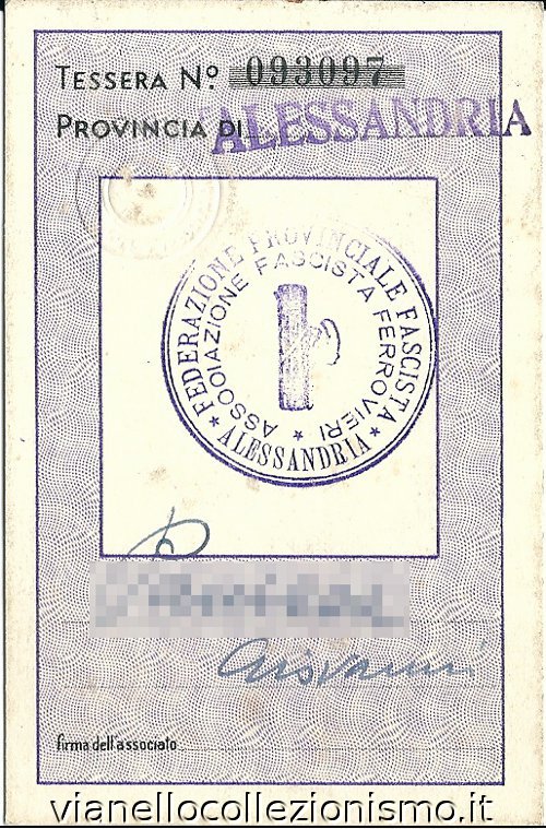 Tessera Associazione Ferrovieri 1936