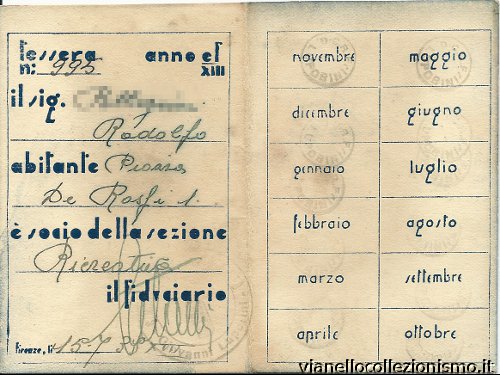 Tessera Gruppo Rionale Luporini 1936