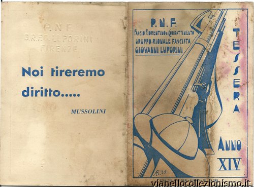 Tessera Gruppo Rionale Luporini 1936 Firenze