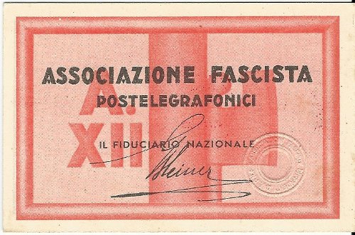 Tessera Associazione Fascista Postelegrafonici 1934