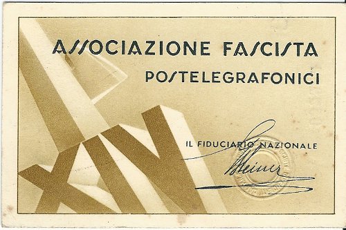 Tessera Associazione Fascista Postelegrafonici 1936