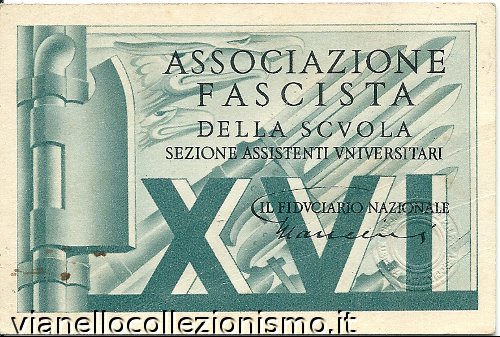 Tessera Associazione Fascista Scuola Assistenti 1936