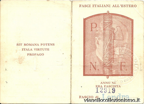 Tessera Fasci Italiani Estero 1933