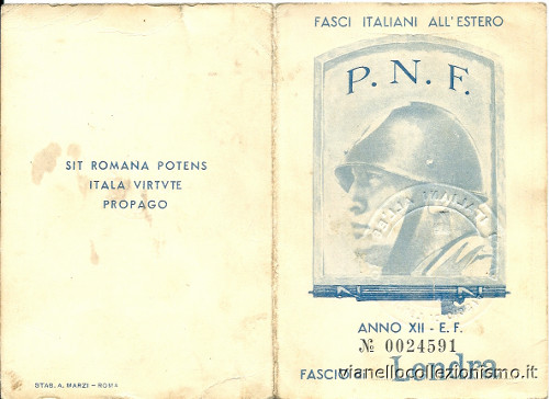 Tessera Fasci Italiani Estero 1934