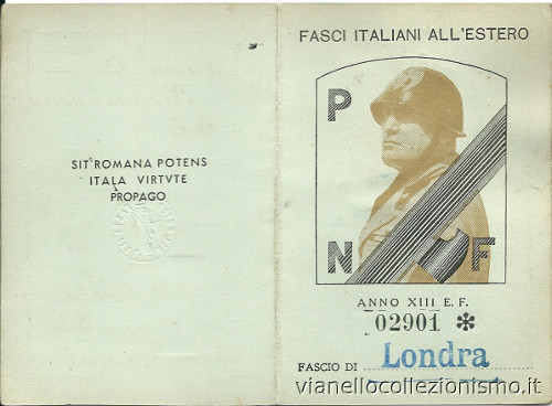 Tessera Fasci Italiani Estero Femminile 1935