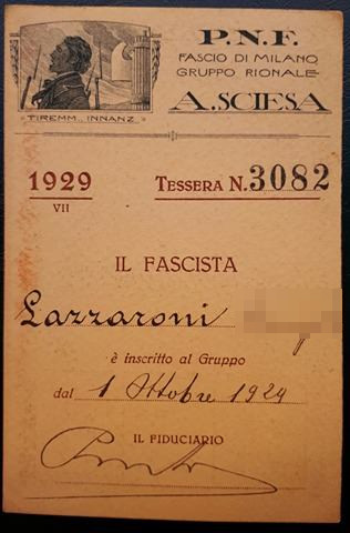 Tessera Gruppo Rionale Sciesa 1929