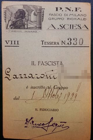 Tessera Gruppo Rionale Sciesa 1930