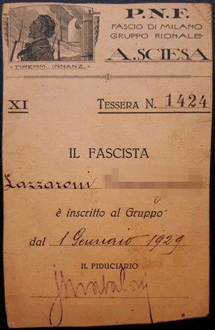 Tessera Gruppo Rionale Sciesa 1933