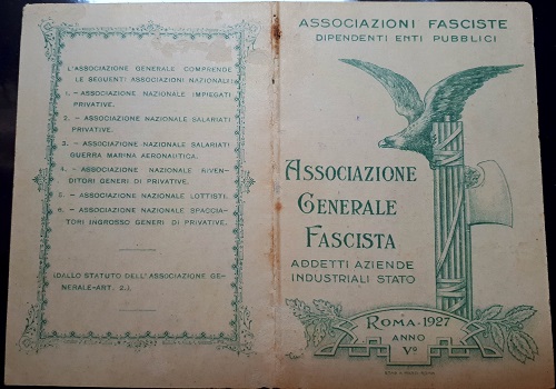Tessera Associazione Generale Fascista