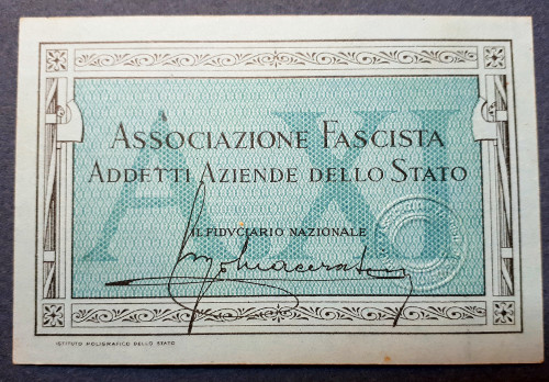 Tessera Associazione Fascista Addetti Aziende dello Stato 1933