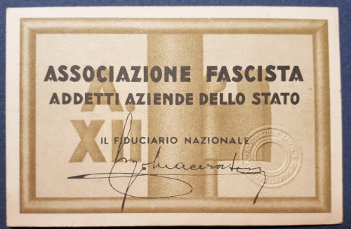 Tessera Associazione Fascista Addetti Aziende dello Stato 1934