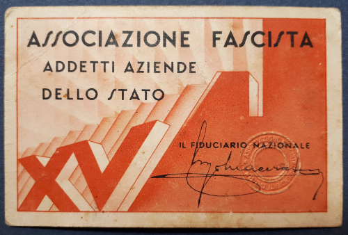 Tessera Associazione Fascista Addetti Aziende dello Stato 1937